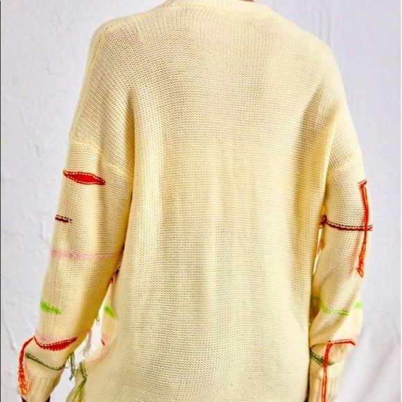 NWT! STRIPED PATTERN FRINGE DROP SHOULDER OPEN FRONT CARDIGAN IN CREAM! - Picture 5 of 12